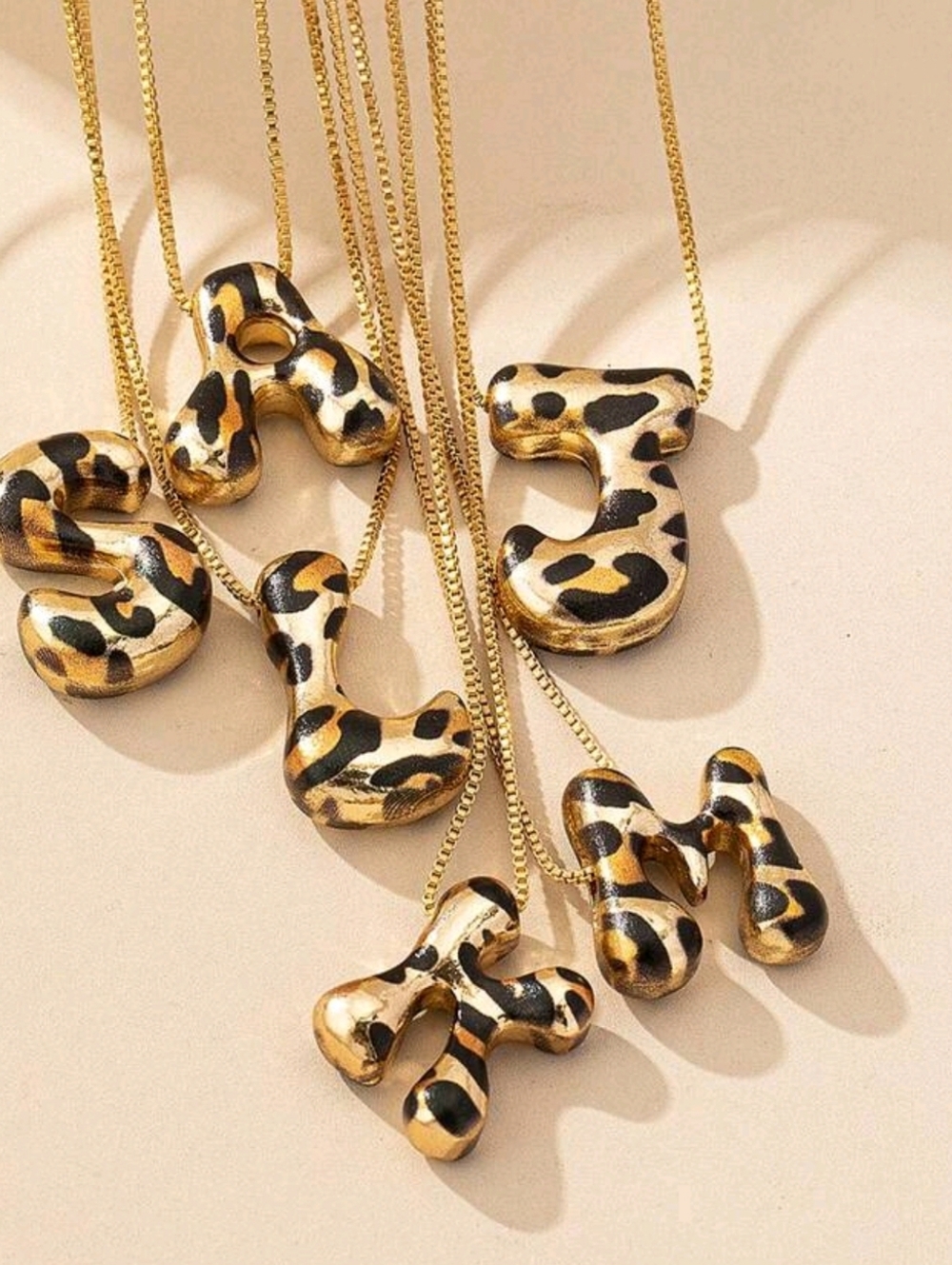 Gold Initial Pendant Necklace - Leopard Print Accent